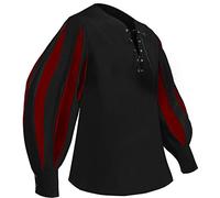 Camisa medieval para hombre, vintage, a rayas, manga larga, disfraz renacentista, cosplay, estilo victoriano, steampunk, retro, camisa pirata, cordones, cuello en V, camisa de ocio, carnaval, Negro