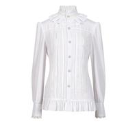 Camisa medieval para mujer, manga larga, camisa victoriana, cuello plisado, estilo vintage, corte delgado, informal, color sólido, renacentista, gótico, corte elegante, Halloween, carnaval, top