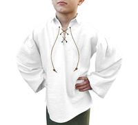 Camisa medieval para niños pequeños Renaissant Lace Up Disfraz de escocés Halloween Tops clásicos Saco Abrigo Confort