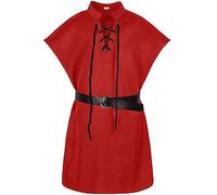 Camisa medieval para niños y niñas, túnica de Halloween, camisas, blusa medieval con cordones, tops, cosplay, túnica medieval, blusa de disfraz sin (rojo, 7-8 años)