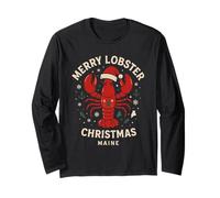 Camisa Merry Lobster con Gorro de Papá Noel para Navidad en la Costa de Maine Manga Larga