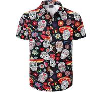 Camisa mexicana con botones del Cinco de Mayo para hombre, tallas S-4XL, Calavera de alfeñique, X-Large