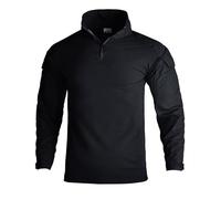 Camisa militar para hombre, camiseta táctica de combate, cremallera 1/4, manga larga, camiseta del ejército de camuflaje para airsoft, paintball, senderismo, O negro., L