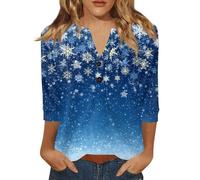 Camisa Moche De Noel para mujer, cuello en V, Chic Y Elegante, Camiseta de Navidad para mujer, Moche Jersey de manga 3/4, talla grande, camiseta de Navidad, moda, 01#azul, XL