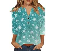 Camisa Moche De Noel para mujer, cuello en V, Chic Y Elegante, Camiseta de Navidad para mujer, Moche Jersey de manga 3/4, talla grande, camiseta de Navidad, moda, 03#sky Blue, L