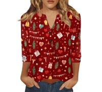 Camisa Moche De Noel para mujer, cuello en V, Chic Y Elegante, Camiseta de Navidad para mujer, Moche Jersey de manga 3/4, talla grande, camiseta de Navidad, moda, 02#wine, XXX-Large