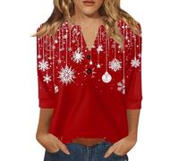 Camisa Moche De Noel para mujer, cuello en V, Chic Y Elegante, Camiseta de Navidad para mujer, Moche Jersey de manga 3/4, talla grande, camiseta de Navidad, moda, 03#watermelon Red, XXL