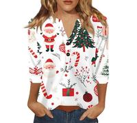 Camisa Moche De Noel para mujer, cuello en V, Chic Y Elegante, Camiseta de Navidad para mujer, Moche Jersey de manga 3/4, talla grande, camiseta de Navidad, moda, 03#blanco, M