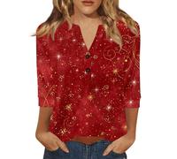 Camisa Moche De Noel para mujer, cuello en V, Chic Y Elegante, Camiseta de Navidad para mujer, Moche Jersey de manga 3/4, talla grande, camiseta de Navidad, moda, 02#red, M