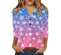 Camisa Moche De Noel para mujer, cuello en V, Chic Y Elegante, Camiseta de Navidad para mujer, Moche Jersey de manga 3/4, talla grande, camiseta de Navidad, moda, 02#azul, S