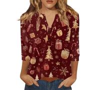 Camisa Moche De Noel para mujer, cuello en V, Chic Y Elegante, Camiseta de Navidad para mujer, Moche Jersey de manga 3/4, talla grande, camiseta de Navidad, moda, 03#Coffee, M