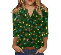 Camisa Moche De Noel para mujer, cuello en V, Chic Y Elegante, Camiseta de Navidad para mujer, Moche Jersey de manga 3/4, talla grande, camiseta de Navidad, moda, 01#green, L