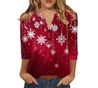 Camisa Moche De Noel para mujer, cuello en V, Chic Y Elegante, Camiseta de Navidad para mujer, Moche Jersey de manga 3/4, talla grande, camiseta de Navidad, moda, 01#red, S