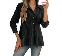 Camisa Mujer 2025 Nueva Colección Primavera Verano Casual Liso Escote Hombros Manga Larga Botón Top Chic, Le Noir, L