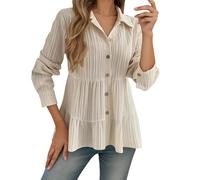 Camisa Mujer 2025 Nueva Colección Primavera Verano Casual Liso Escote Hombros Manga Larga Botón Top Chic, beige, L