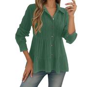 Camisa Mujer 2025 Nueva Colección Primavera Verano Casual Liso Escote Hombros Manga Larga Botón Top Chic, verde, L