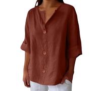 Camisa Mujer Algodón Y Lino Cómodo Cintura Elástica Casual Deporte Playa Camisetas Mujer Blanco Versátil Correr Más Tamaño Amplio Apretado Vintage Casual Verano Playa Trabajo, 01#Coffee, M
