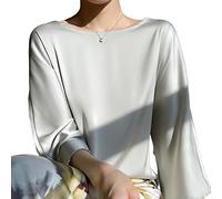 Camisa Mujer, Blusa De Satén De Seda para Mujer Verano Elegante Jersey De Cuello Redondo Liso Camisas Tops Moda Suelta Manga 3/4 Túnica Tops Casual Fiesta Formal Blusas De Trabajo Camisetas,Verde