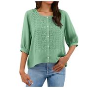 Camisa Mujer Manga Corta Camisa De Lino para Mujer, Manga Blusa De Verano 2026 para Túnica Talla Grande Casual Larga Remata Una Tipo Túnica Algodón Suelta Blusa Mangas 3/4 Verano Ajustada