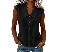 Camisa Mujer Sin Mangas Verano Moda Cuello Peter Pan Blusa Sin Mangas con Botones Casual Color Sólido Camiseta Basica Verano Cómodo Transpirable Tank Top Ligero Informal Cardigan S-3XL