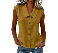 Camisa Mujer Sin Mangas Verano Moda Cuello Peter Pan Blusa Sin Mangas con Botones Casual Color Sólido Camiseta Basica Verano Cómodo Transpirable Tank Top Ligero Informal Cardigan S-3XL