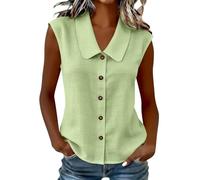 Camisa Mujer Sin Mangas Verano Moda Cuello Peter Pan Blusa Sin Mangas con Botones Casual Color Sólido Camiseta Basica Verano Cómodo Transpirable Tank Top Ligero Informal Cardigan S-3XL