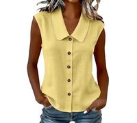 Camisa Mujer Sin Mangas Verano Moda Cuello Peter Pan Blusa Sin Mangas con Botones Casual Color Sólido Camiseta Basica Verano Cómodo Transpirable Tank Top Ligero Informal Cardigan S-3XL