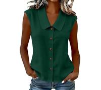 Camisa Mujer Sin Mangas Verano Moda Cuello Peter Pan Blusa Sin Mangas con Botones Casual Color Sólido Camiseta Basica Verano Cómodo Transpirable Tank Top Ligero Informal Cardigan S-3XL