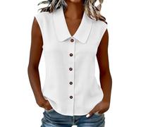 Camisa Mujer Sin Mangas Verano Moda Cuello Peter Pan Blusa Sin Mangas con Botones Casual Color Sólido Camiseta Basica Verano Cómodo Transpirable Tank Top Ligero Informal Cardigan S-3XL