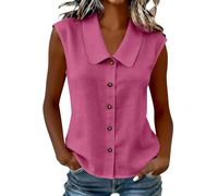 Camisa Mujer Sin Mangas Verano Moda Cuello Peter Pan Blusa Sin Mangas con Botones Casual Color Sólido Camiseta Basica Verano Cómodo Transpirable Tank Top Ligero Informal Cardigan S-3XL