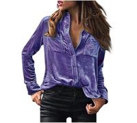 Camisa Mujer Terciopelo de Manga Larga Blusa Color sólido Moda Casual Camiseta Botones Elegant Oficina Negocios Suelto Fiesta Cuello en V Tops Primavera Otoño T-Shirt Camisa Clásico Basic tee