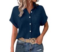 Camisa Mujer Verano Casual Cuello en V Manga Corta Botones Blusas Color Liso Tallas Grandes Holgada Camisetas Elegante Cómoda Algodón y Lino Blusas Mujer Basica Top