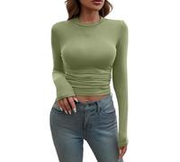 Camisa Mujer,Women's Long Sleeve Shirts Crew Neck Slim Fit Going out Tops Basic Tees Barely There Camisa Vaquera (Green, L),