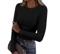 Camisa Mujer,Women's Spring and Summer Pure Color Stripes High Elastic Long Sleeved Undershirt Top Blusa Manga Larga (Black, XXL),