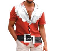 Camisa Navidad Hombre Camisas FEA - Estampada de Manga Corta Navideña Informal A La Moda para (Red XL)