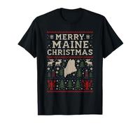 Camisa navideña de Merry Maine Ugly Sweater ME Lobster Moose Camiseta