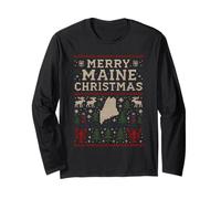 Camisa navideña de Merry Maine Ugly Sweater ME Lobster Moose Manga Larga