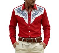 Camisa Negra - Camisa medieval de manga larga estilo western para Top informal con botones delanteros y estampado festivo con RidinG mezcla duradera y herencia clásica de fácil cuidado (Red S)