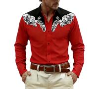 Camisa Negra - Camisa medieval de manga larga estilo western para Top informal con botones delanteros y estampado festivo con RidinG mezcla duradera y herencia clásica de fácil cuidado (Red XXXL)