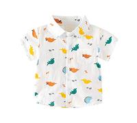 Camisa Niños, De Manga Corta con Botones para Pequeños Y Grandes Patrón De Dinosaurio De Dibujos Animados con Bolsillos para De 2 A 8 Años, Tejido Anti Manchas