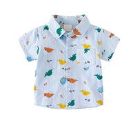 Camisa Niños, De Manga Corta con Botones para Pequeños Y Grandes Patrón De Dinosaurio De Dibujos Animados con Bolsillos para De 2 A 8 Años, Tejido Anti Manchas