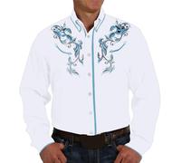 Camisa occidental para hombre, camiseta vaquera de manga larga bordada Slim Fit Button Down Hippie Camisa para Oktoberfest Festival Country Party y ocio, O blanco., XXL