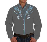 Camisa occidental para hombre, camiseta vaquera de manga larga bordada Slim Fit Button Down Hippie Camisa para Oktoberfest Festival Country Party y ocio, O gris., XXL