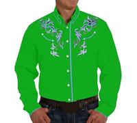 Camisa occidental para hombre, camiseta vaquera de manga larga bordada Slim Fit Button Down Hippie Camisa para Oktoberfest Festival Country Party y ocio, O Verde, XXL