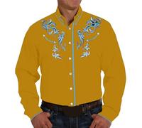 Camisa occidental para hombre, camiseta vaquera de manga larga bordada Slim Fit Button Down Hippie Camisa para Oktoberfest Festival Country Party y ocio, O amarillo., XXL