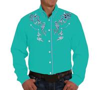 Camisa occidental para hombre, camiseta vaquera de manga larga bordada Slim Fit Button Down Hippie Camisa para Oktoberfest Festival Country Party y ocio, O Azul Claro, XXL