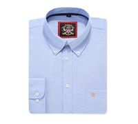 Camisa Oxford de manga larga para hombre, Cuello abotonado y bolsillo, Trabajo de oficina informal Weekender estilo inglés. The English Oxford por Janeo British Apparel. (Plain Ocean Blue, 2XL)
