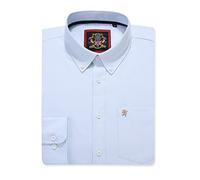 Camisa Oxford de manga larga para hombre, Cuello abotonado y bolsillo, Trabajo de oficina informal Weekender estilo inglés. The English Oxford por Janeo British Apparel. (Plain Sky Blue, 3XL)