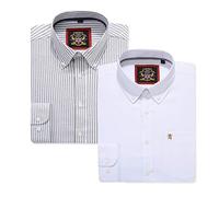 Camisa Oxford de Rayas de Manga Larga para Hombre. Comprar Soltero o con su Correspondiente Color Liso, Paquete de 2 Pares. El Kensington, Cuello Abotonado y Bolsillo. (2pc,White,3XL)