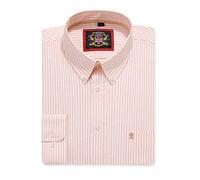 Camisa Oxford de Rayas de Manga Larga para Hombre. Comprar Soltero o con su Correspondiente Color Liso, Paquete de 2 Pares. El Kensington, Cuello Abotonado y Bolsillo. (1pc,Peach,3XL)